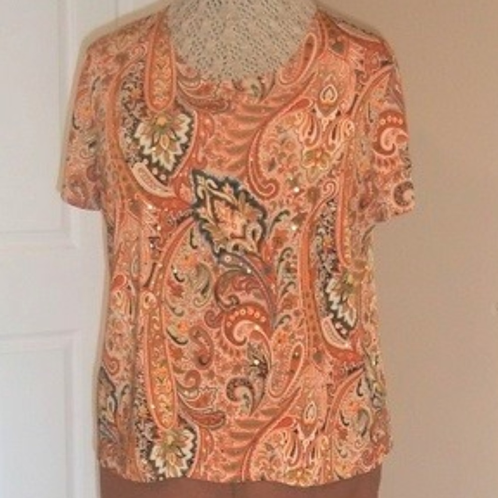 Gypsy Print and Sequin Lightweight Jersey Top